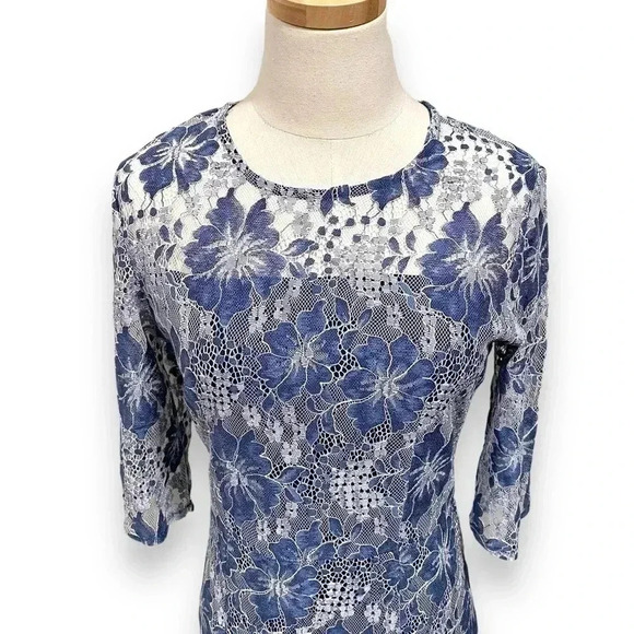 Anthropologie VONE Blue White Floral Lace Guipure Cocktail Mini Dress Small - Picture 4 of 8